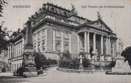 Wiesbaden - Kgl. Theater mit Schillerdenkmal - ca. 1940