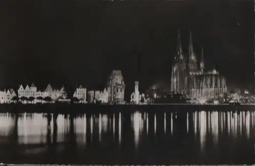 Köln - Rheinufer und Dombeleuchtung - ca. 1960