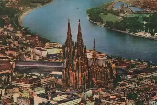 Köln - Fliegeraufnahme von Dom und Rhein - 1963