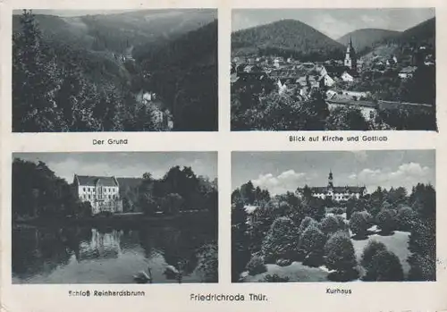 Friedrichroda - Der Grund, Blick auf Kirche und Gottlob, Schloß Reinhardsbrunn, Kurhaus - 1949