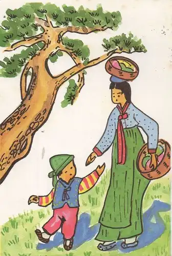 Weg zum Markt - Mutter mit Kind
