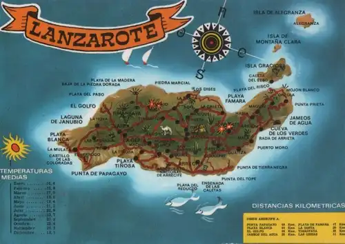 Spanien - Spanien - Lanzarote - Übersichtskarte - ca. 1980