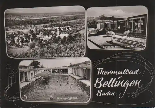 Bad Bellingen - Bellingen mit Rheinebene, Eingang zum Thermalbad, Bewegungsbad - ca. 1955