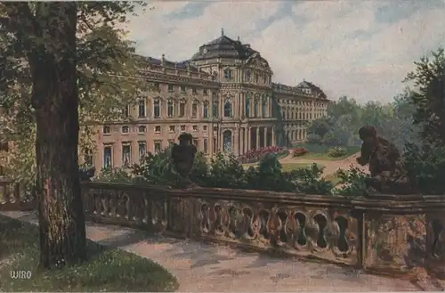 Würzburg - Blick von der Hofgartenterrasse - Künsterkarte - ca. 1935