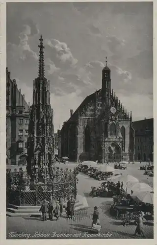 Nürnberg - Schöner Brunnen mit Frauenkirche - ca. 1950
