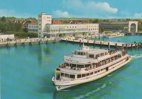 Friedrichshafen - Hafenbahnhof mit Motorschiff Stuttgart - ca. 1980