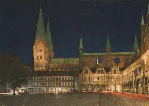 Lübeck - Rathaus bei Nacht - ca. 1975