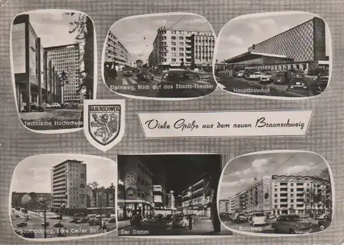 Braunschweig - Technische Hochschule, Steinweg, Blick auf das Staats-Theater, Hauptbahnhof, Neustadtring, Ecke Celler