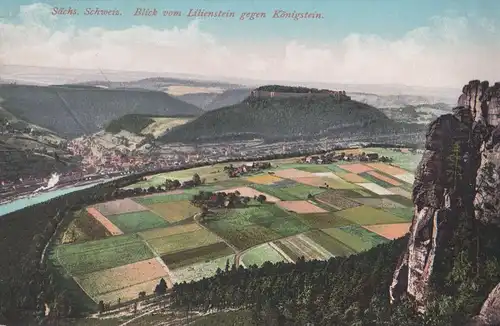 Sächsische Schweiz - vom Lilienstein gegen Königstein - ca. 1925