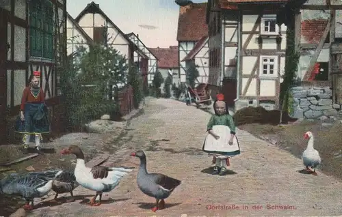 Schwalm - Dorftsraße mit Kind und Gänsen