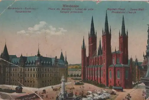 Wiesbaden - Marktplatz, Rathaus, Hauptkirche - ca. 1920