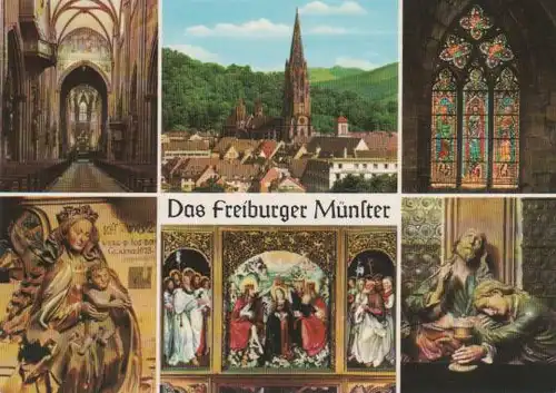 Freiburg - Mittelschiff, Schnewlin-Fenster, Madonna v. Joh. Wydyz, Hochaltar offen, Abendmahl v. Fr. X. Hauser - ca.