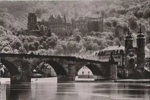 Heidelberg - Morgensonne über Brücke und Schloss - ca. 1960