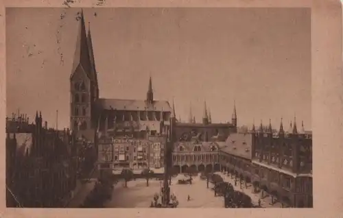 Lübeck - Marktplatz mit Rathaus und Marienkirche - ca. 1930