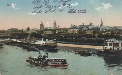 Mainz am Rhein - Mainz - Blick über Rhein m. Dampfer - 1915