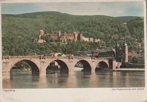 Heidelberg - Neckarbrücke und Schloss - 1954