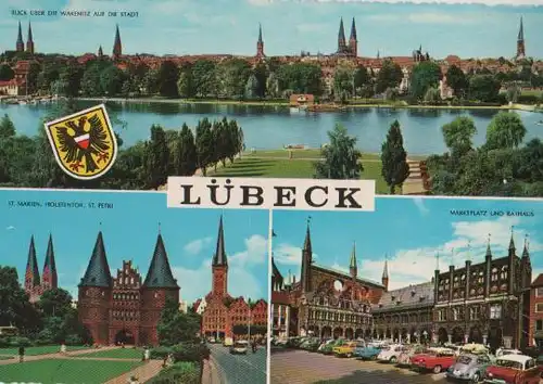 Lübeck u.a. Marktplatz mit Autos - ca. 1975