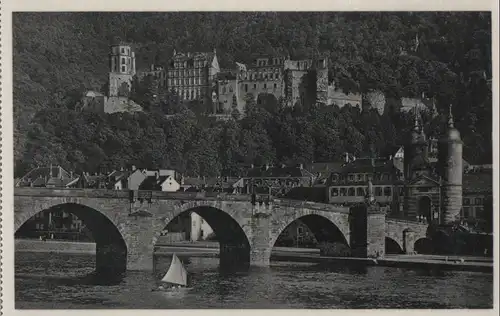 Heidelberg - Alte Neckarbrücke und Schloß - ca. 1955