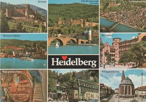 Heidelberg - Schloss, Partie am Neckar, Das grosse Fass, Alte Brücke und Schloss, Kornmarkt, Luftaufnahme, Schlosshof,