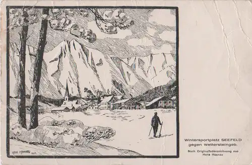 Seefeld - Zeichnung Wintersport gegen Wetterstein - 1941