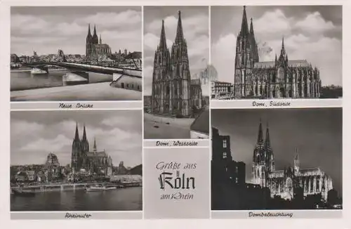 Köln - Neue Brücke, Dom Südseite, Dom Westseite, Rheinufer, Dombeleuchtung - 1953