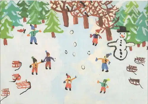 Kinder und Schneemann