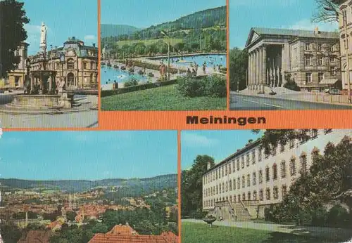 Meiningen - Heinrichsbrunnen am Platz der Republik, Bad, Theater, Übersicht, Schloß Staatliche Museen - 1979