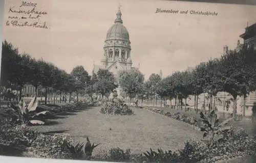 Mainz - Blumenbeet und Christuskirche - ca. 1930
