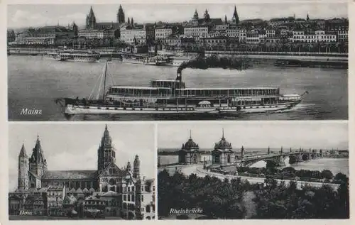 Mainz am Rhein - Mainz mit Dom und Brücke - ca. 1955