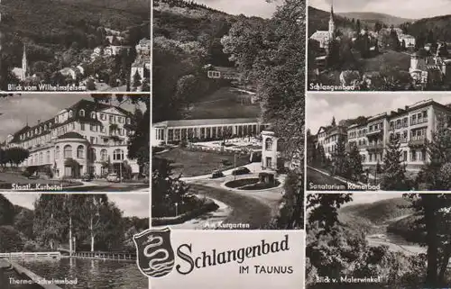 Schlangenbad - Blick vom Wilhelmsfelsen, Staatl. Kurhotel, Thermal-Schwimmbad, Am Kurgarten, Schlangenbad, Sanatorium