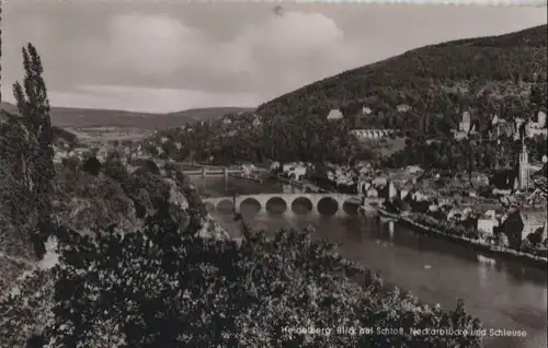 Heidelberg - Schloß, Neckarbrücke und Schleuse - 1958