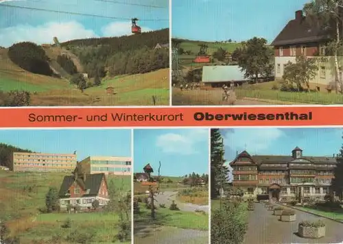 Oberwiesenthal - Blick zu den Sprungschanzen, Hotel Bergfrieden, Blick zur Jugendherberge Karl Liebknecht, Teilansicht,