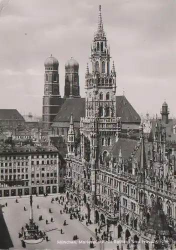 München - Marienplatz, Rathaus, Frauenkirche - 1955