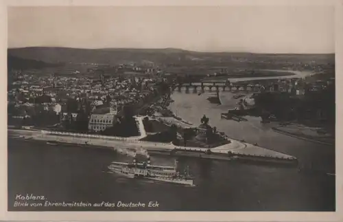 Koblenz - Blick von Ehrenbreitstein auf das Deutsche Eck - ca. 1955