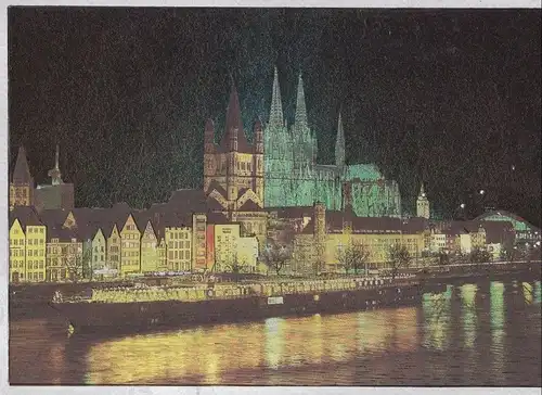 Köln - Rheinufer bei Nacht - Glanzkarte