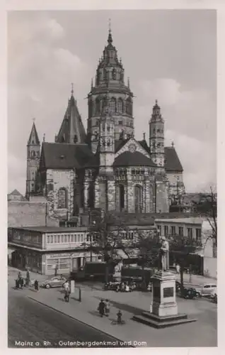 Mainz am Rhein - Mainz - Gutenbergdenkmal und Dom - ca. 1955