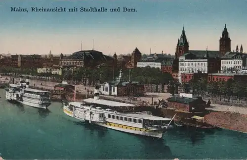 Mainz - Rheinansicht mit Stadthalle - ca. 1920