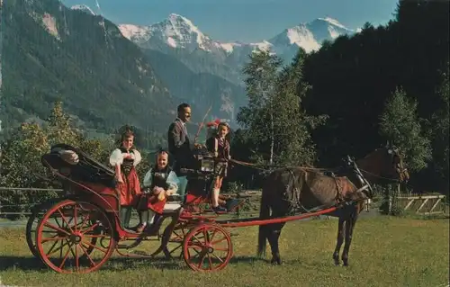 Schweiz - Schweiz - Interlaken - Pferdekutsche mit Mönche und Jungfrau - ca. 1960