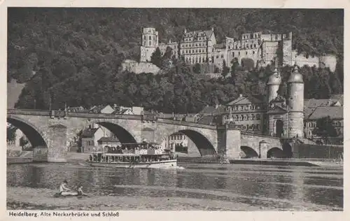 Heidelberg mit alter Neckarbrücke - 1950