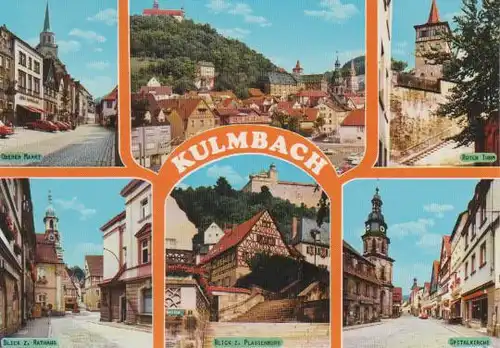 Kulmbach - Oberer Markt, Blick z. Rathaus, Blick z. Plassenburg, Roter Turm, Spitalkirche - 1961