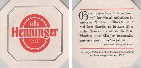 Bierdeckel quadratisch - Henninger - Brauerei seit 1869