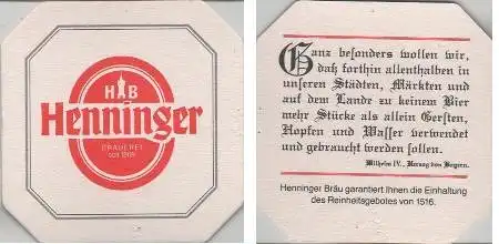 Bierdeckel 8-eckig - Henninger - Brauerei
