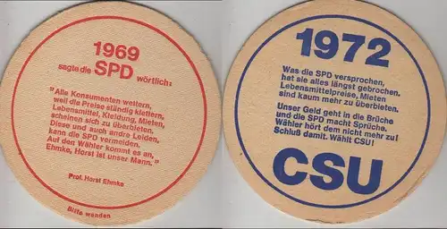 Bierdeckel rund - Parteien - CSU 1972