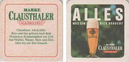 Bierdeckel quadr. - Clausthaler - Hopfen Wasser Malz Hefe