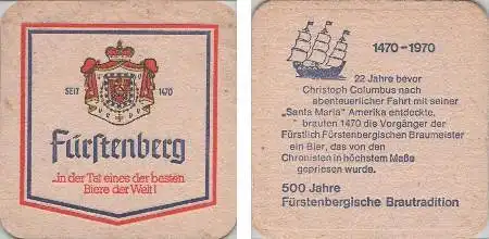 Bierdeckel quadratisch - Fürstenberg - 22 J. v. Columbus