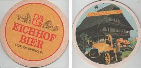 Bierdeckel rund - Eichhof Bier - Veteranenwagen - Nadelloch