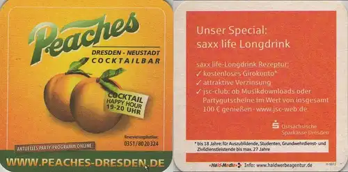 Bierdeckel quadratisch - Gaststätte - Peaches, Dresden