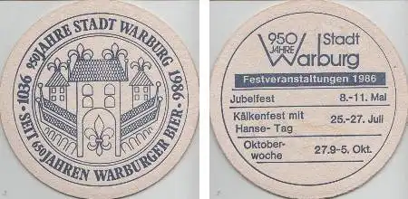 Bierdeckel rund - Warburg - 1986 - 950 Jahre Stadt