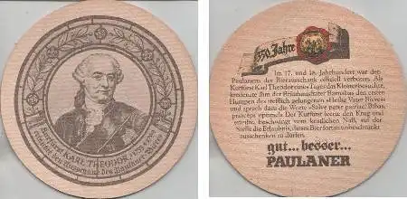 Bierdeckel rund - Paulaner - 350 J. - Karl Theodor