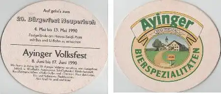 Bierdeckel oval - Ayinger - 1990 Volksfest